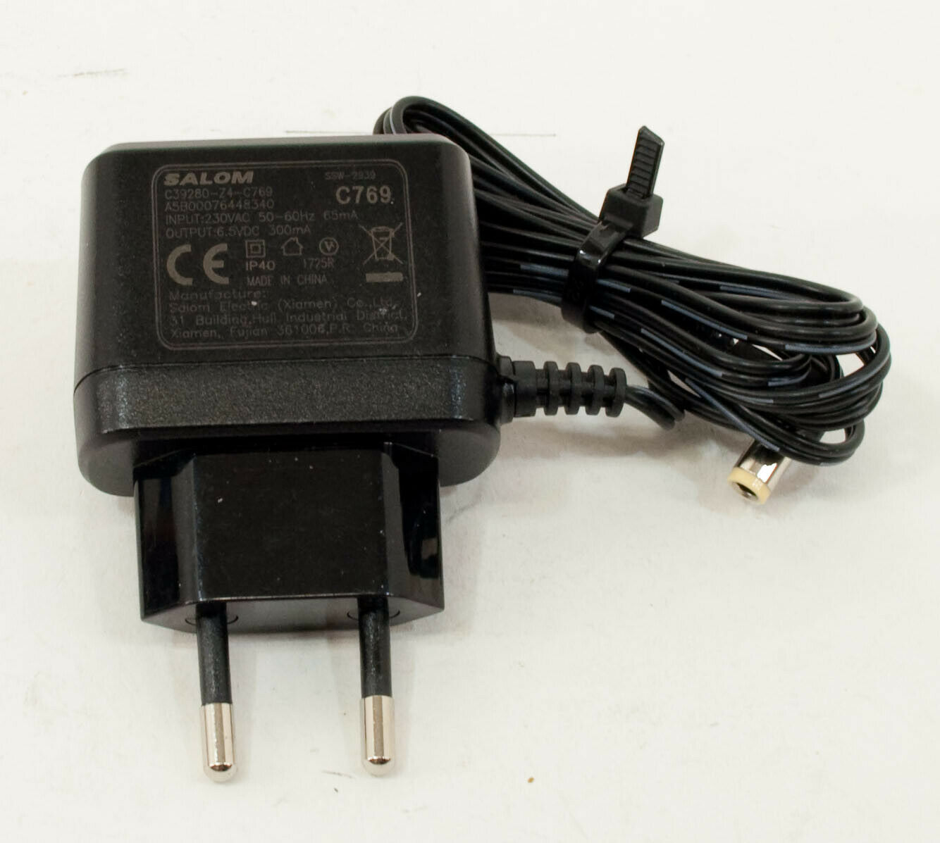 Salom A5B00076448340 AC Adapter 6.5V 300mA Original Power Supply Europlug Output Current: 300 mA MPN: A5B00076448340 Salom A5B00076448340 AC Adapter 6.5V 300mA Original Power Supply Europlug Output Current: 300 mA MPN: A5B00076448340
